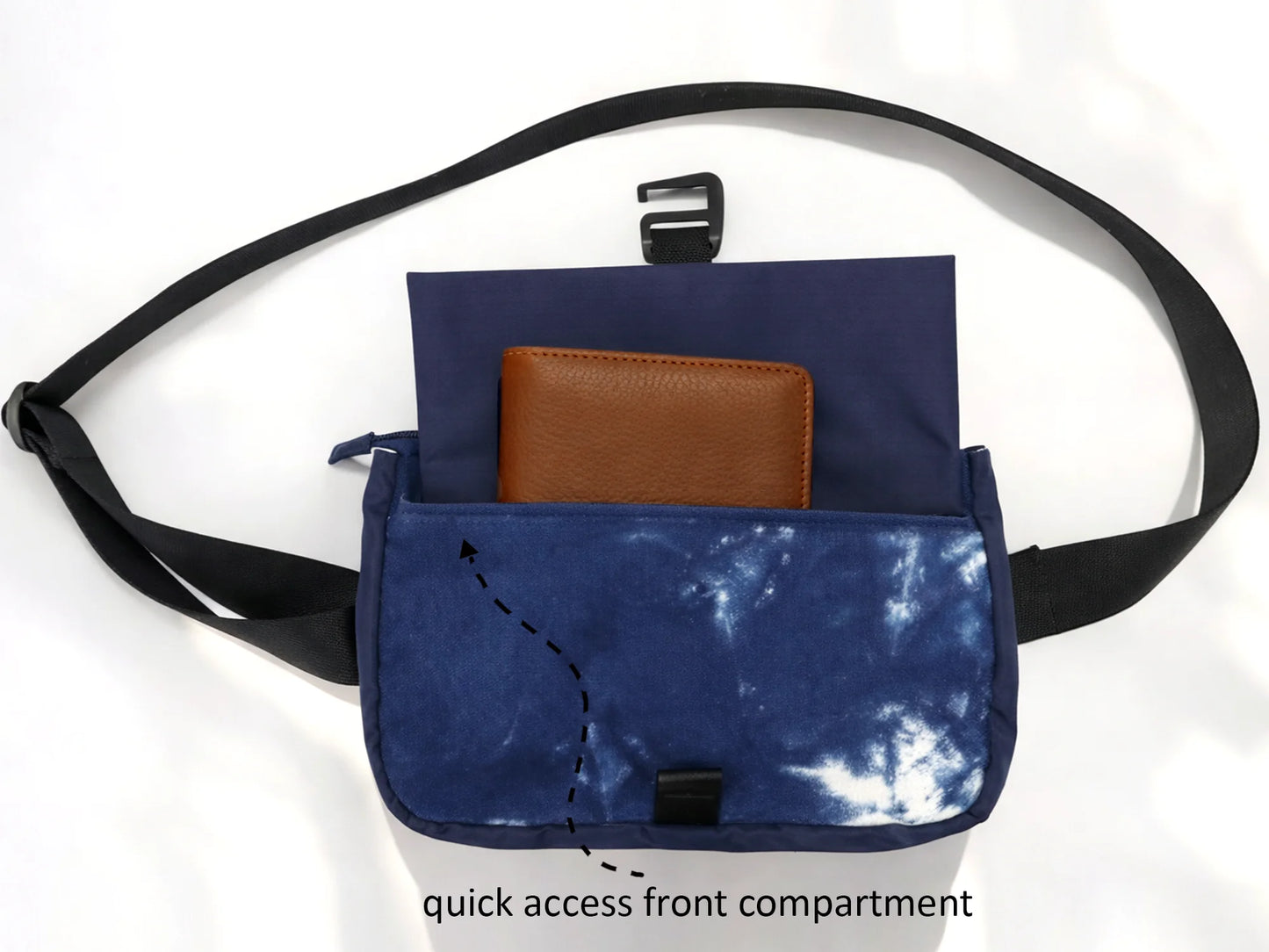 Indigo Chest Bag | Tie-Dye Cotton Canvas & Polyester | PVC Window Pocket with Quick-Access Compartments | Unisex Fanny Pack for Daily Use, Travel & Commute