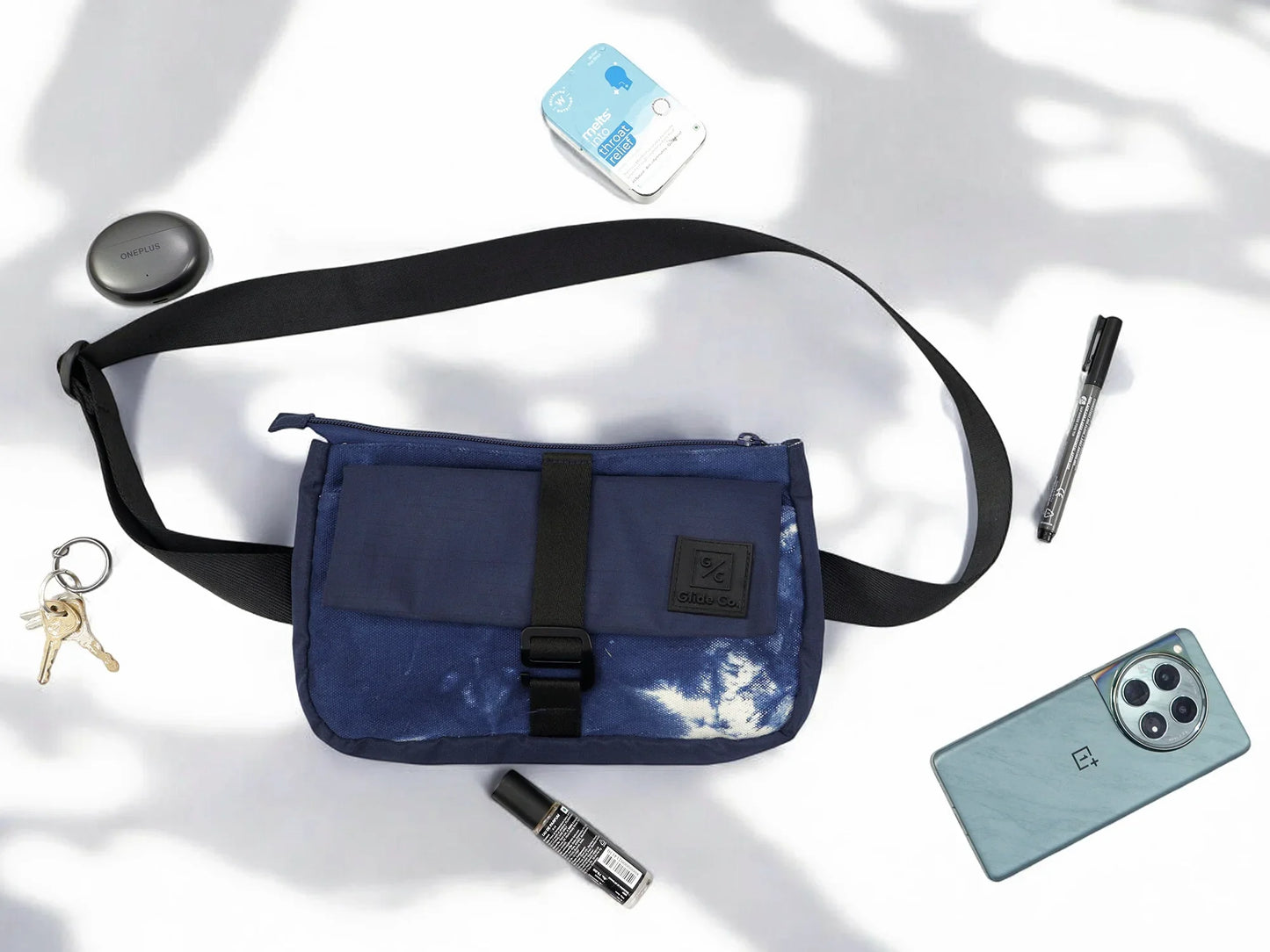 Indigo Chest Bag | Tie-Dye Cotton Canvas & Polyester | PVC Window Pocket with Quick-Access Compartments | Unisex Fanny Pack for Daily Use, Travel & Commute