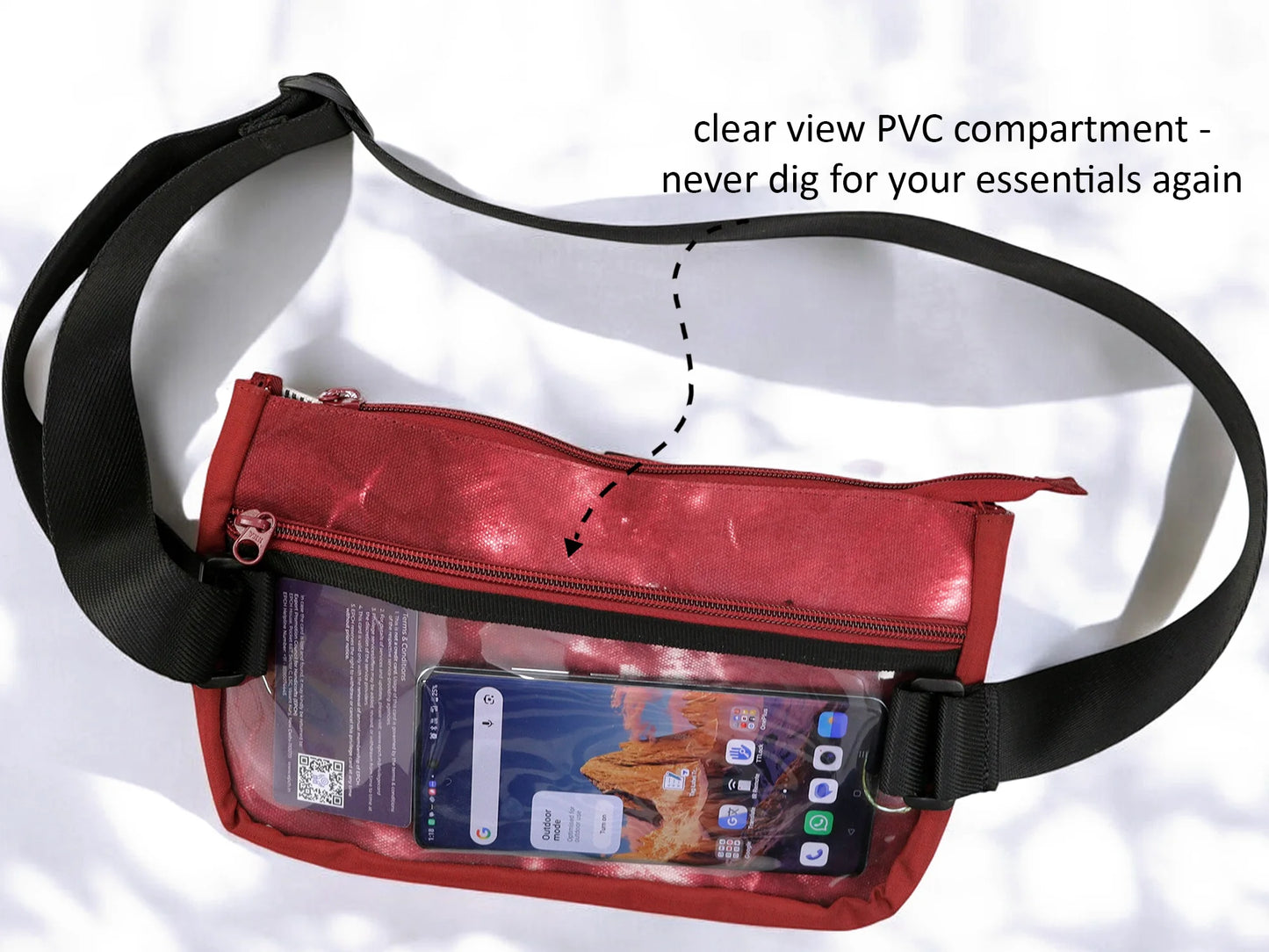 Wine Chest Bag | Tie-Dye Cotton Canvas & Polyester | PVC Window Pocket with Quick-Access Compartments | Unisex Fanny Pack for Daily Use, Travel & Commute