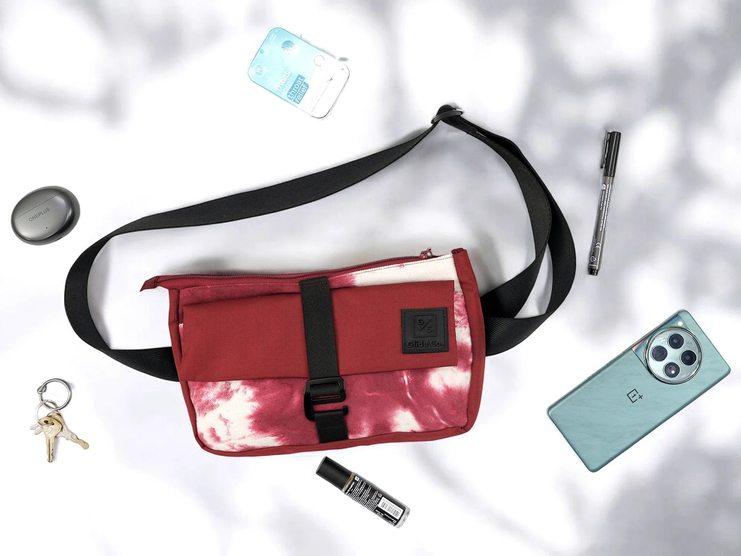 Wine Chest Bag | Tie-Dye Cotton Canvas & Polyester | PVC Window Pocket with Quick-Access Compartments | Unisex Fanny Pack for Daily Use, Travel & Commute