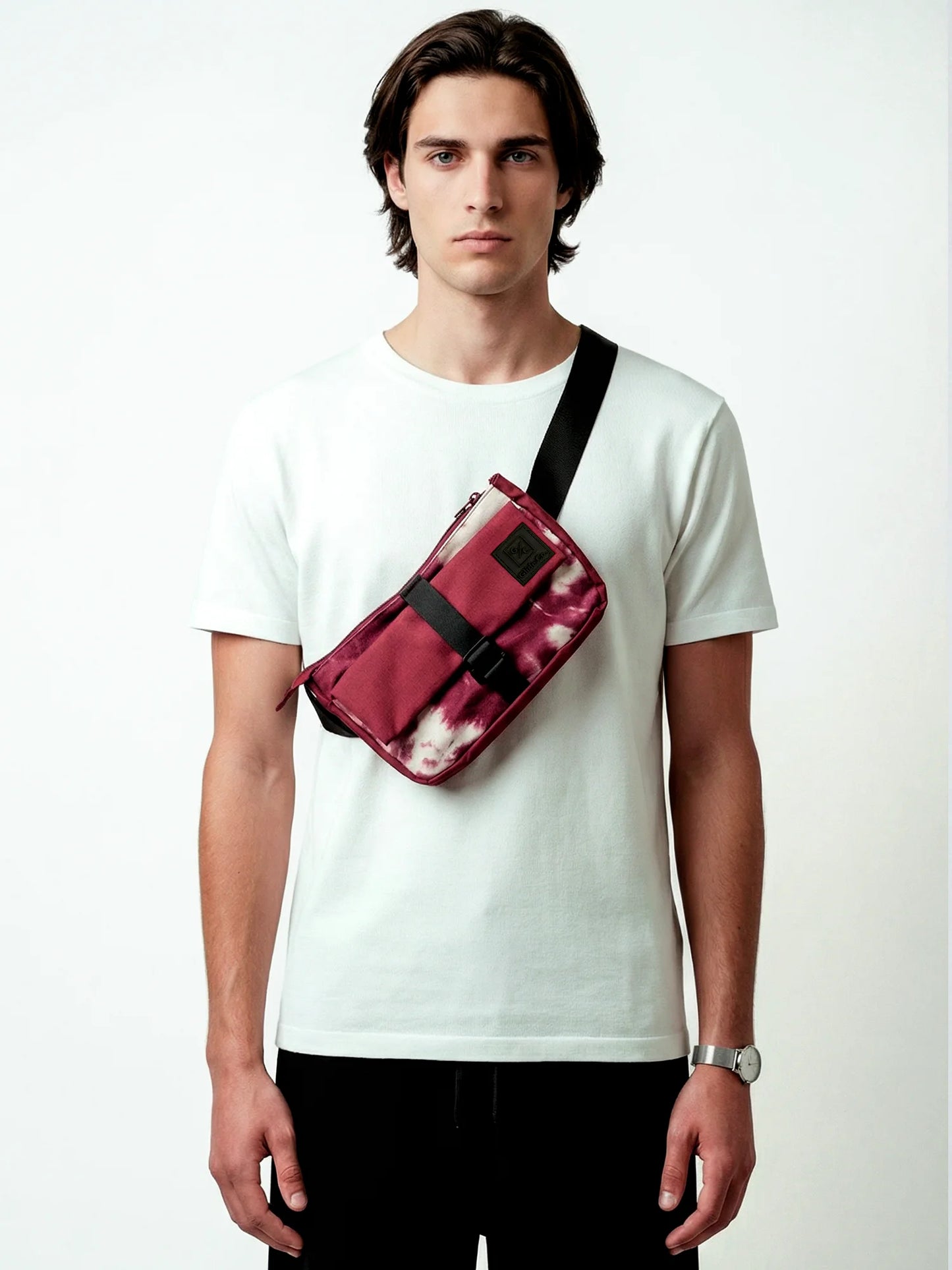 Wine Chest Bag | Tie-Dye Cotton Canvas & Polyester | PVC Window Pocket with Quick-Access Compartments | Unisex Fanny Pack for Daily Use, Travel & Commute