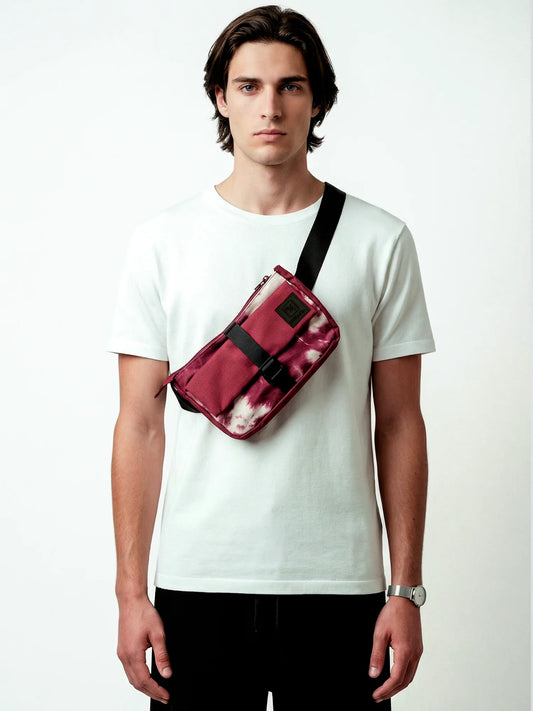 Wine Chest Bag | Tie-Dye Cotton Canvas & Polyester | PVC Window Pocket with Quick-Access Compartments | Unisex Fanny Pack for Daily Use, Travel & Commute